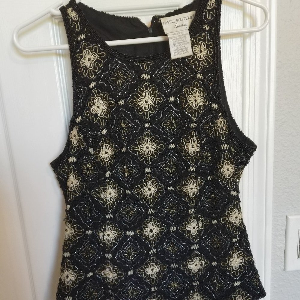 EXQUISITE! |  Vintage SILK BEADED TOP | 8 / 10 |  EVC | Papell Boutique